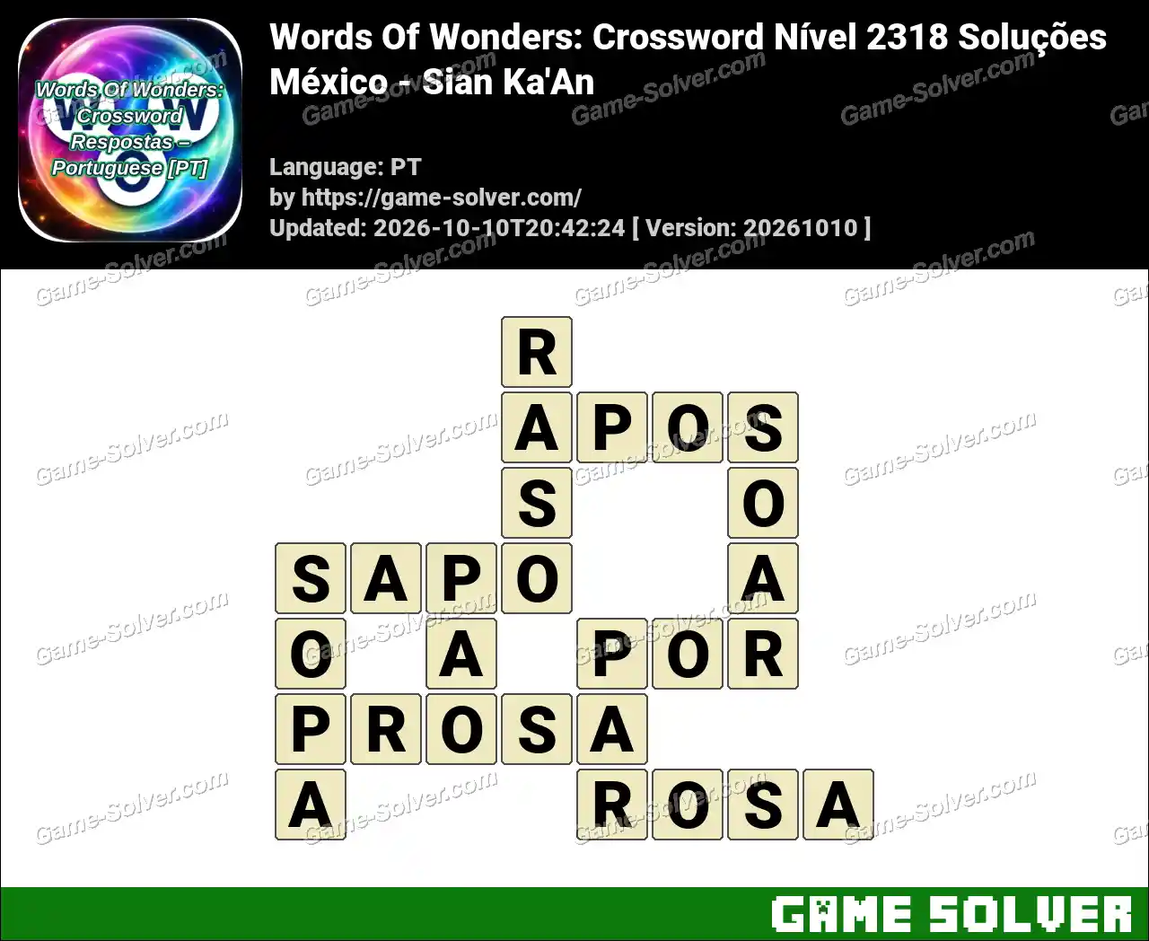 Words Of Wonders: Crossword Nível 2318 Soluções – México – Sian Ka’An